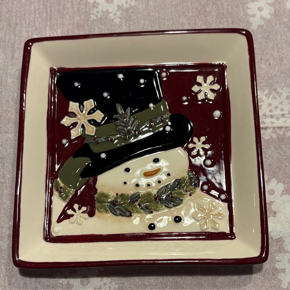 Festive Snowman Ceramic Snack Dish
